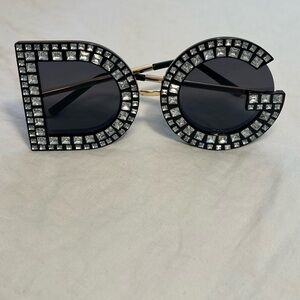Dolce and Gabbana inspired black and silver D&G Rhinestone sunglasses